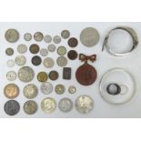 Collection of coins and miscellanea including; Queen Victoria 1887 double florin,