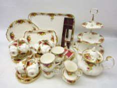 Royal Albert 'Old Country Roses' tea set for ten, three-tier cake stand, cake and sandwich plate,