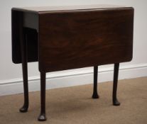 19th century mahogany drop leaf table, turned tapering supports with pad feet, 79cm x 108cm,