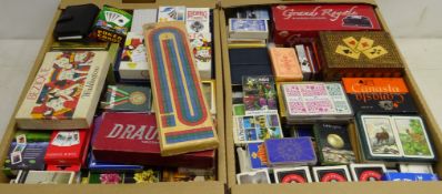 Large quantity of playing card sets, Bridge, Bezique, Draughts, Cribbage board and other sets,