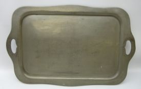 Hammered pewter two handled tea tray by 'Hampden Pewter',