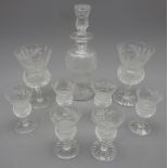 Edinburgh Crystal part suite of 'Thistle' pattern glassware comprising, liqueur decanter,