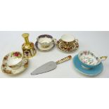 Royal Crown Derby Imari pattern bell, cup and saucer and cake knife,