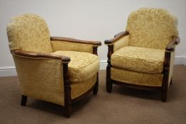 Pair 20th century walnut framed armchairs,