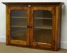 Victorian pitch pine wall hanging bookcase, projecting cornice,