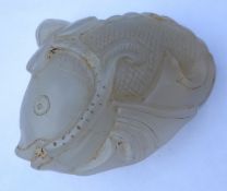 Chinese Mutton Fat Jade carved Fish pendant, L5.