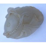 Chinese Mutton Fat Jade carved Fish pendant, L5.