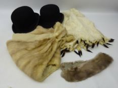 Early 20th century Ermine fur cape with satin lining, Sable shawl, Mink collar,