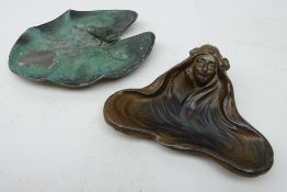 Art Deco style green patinated pin dish modelled as a Frog on Lily pad and Art Nouveau style