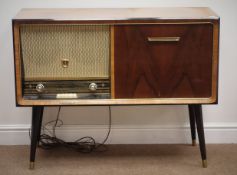 Mid 20th century Philips radiogram, with turn table, on tapered supports, W105cm, H81cm,
