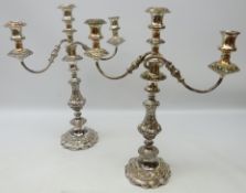 Pair Victorian Sheffield plate three light candelabra, two S shaped branches,