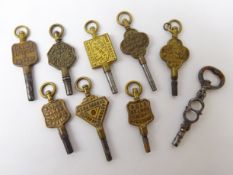 Collection of nine 'Advertising' watch keys including a Geo.lll ratchet key, H.
