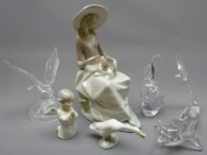 Large Lladro figure of a seated girl with dog, H33cm, goose and angel,