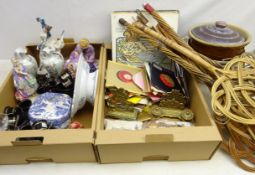 Three Royal Doulton figures, Chinese pressed glass coffee cups, powder compact, postcards, stamps,