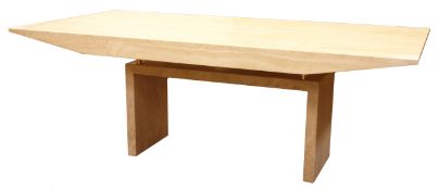 Travertine stone rectangular dining table, brass style supports on bridged fee,t 201cm x 100cm,