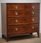 George IV mahogany bow front chest of two short and three long drawers, brass ring handles,