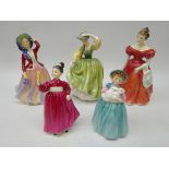 Four Royal Doulton figures 'Winsome', 'Buttercup',