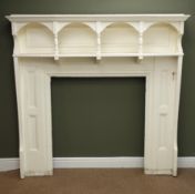 Early 20th century painted fire surround, projecting cornice, four arches above shelf,