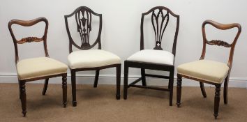 Pair 19th century rosewood dining chairs, shaped cresting rail, carved splat, upholstered seat,