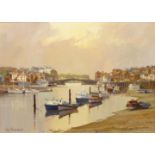 'Yacht Mooring Whitby', oil on canvas signed by Don Micklethwaite, (British 1936-),