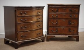 Two cross banded mahogany serpentine bachelors chests with brushing slide and four drawers,