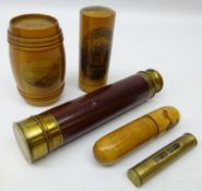 Mauchline ware needle case 'Melrose Abbey' & matching barrel,