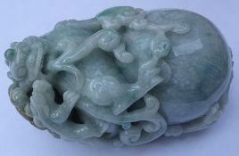 Chinese carved Burmese Jade model of a Dog of Fo with cub,