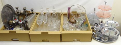 Assortment of glassware including pair cut glass decanters, claret, brandy,