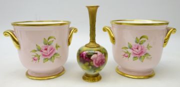 Royal Worcester bottle vase painted with Roses, unsigned,