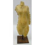 French stoneware model of a female torso by atelier Michel Cayla on cast metal stand, H33.