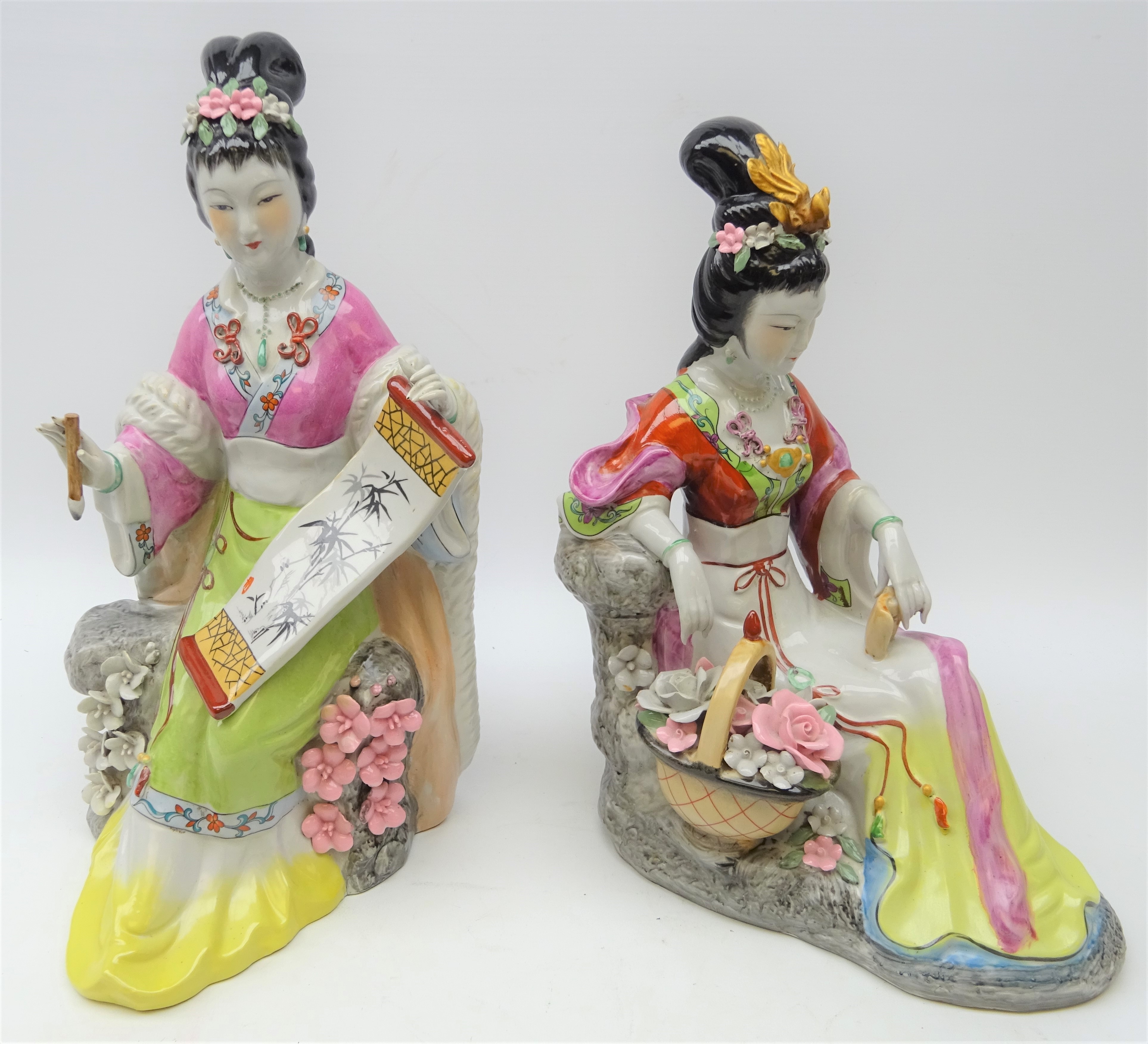 Pair of large Japanese porcelain Bejin figures,