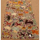 Kashmiri wool chain hand stitched beige ground rug, depicting various animals,