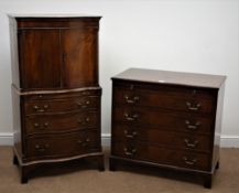 Reproduction inlaid mahogany chest with slide above four drawers, on shaped bracket supports (W86cm,