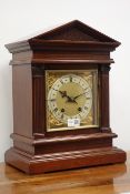 Edwardian mahogany architectural cased bracket clock with Roman dial,