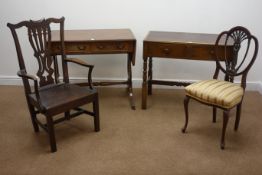 19th century mahogany drop leaf sofa table, lyre supports on sabre legs, (W55cm, H78cm,