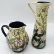 Moorcroft tapered vase and jug decorated in the Daydream pattern,