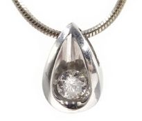 White gold single stone diamond pendant, stamped 14K, diamond approx 0.