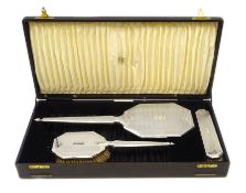 Art Deco silver backed three piece dressing table set by Adie Bros Birmingham 1932 with unusual