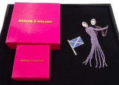 Butler & Wilson limited edition crystal dancing couple brooch and Scottish flag brooch,
