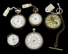 Swiss silver and enamel ladies pocket watch by G Mathey Geneve and four other various watches