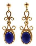 Pair of 9ct gold lapis lazuli pendant earrings, hallmarked Condition Report Approx 2.