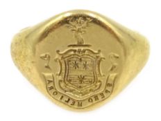 18ct gold seal crest signet ring, inscribed verso July 1891,