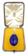 1920's Lapis Lazuli, diamond and red enamel pendant, with Arabic script, retailed by D & J.
