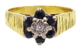 Gold diamond and sapphire cluster ring, stamped 18ct Condition Report Approx 5gm,