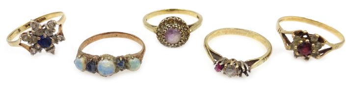 Five 9ct gold stone set rings, hallmarked or tested Condition Report Approx 9.