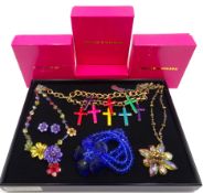 Butler & Wilson gilt cross bracelet, two flower necklaces, pair of earrings and flower bracelet,
