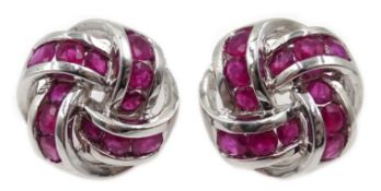 Pair of 9ct white gold ruby knot stud earrings, hallmarked Condition Report Approx 5.