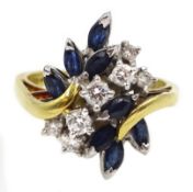 18ct gold sapphire and diamond floral spray ring,