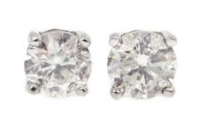 Pair 18ct white gold brilliant diamond stud earrings, stamped 750, diamonds approx 0.