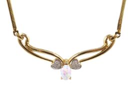 9ct gold opal and diamond necklace, stamped 375 Condition Report Approx 4.